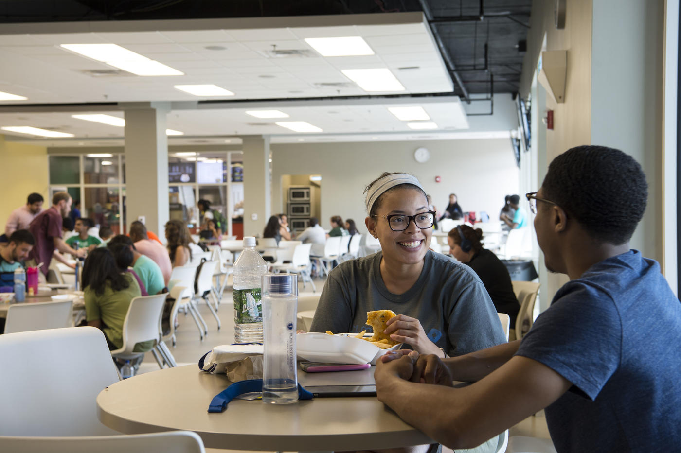 Students enjoying their time in the dining hall