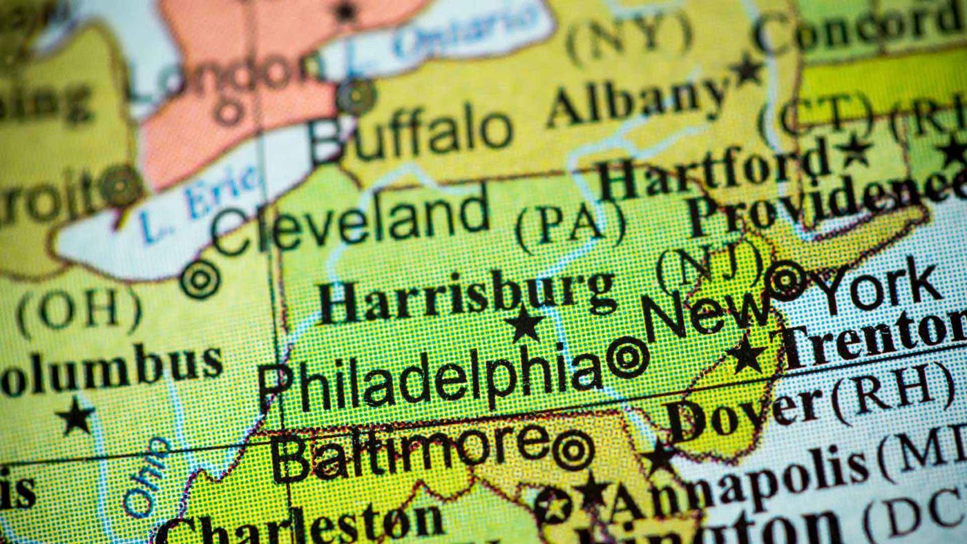 Close up of Pennsylvania map