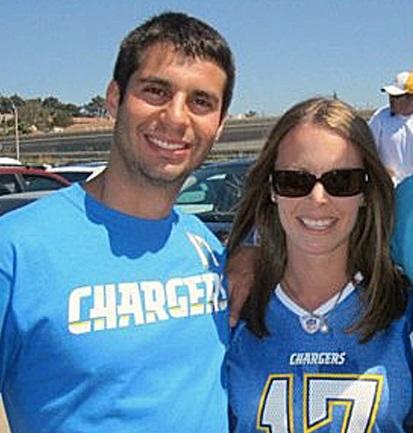 Man and woman in Chargers gear