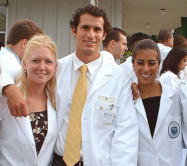 Ross University students in white coats