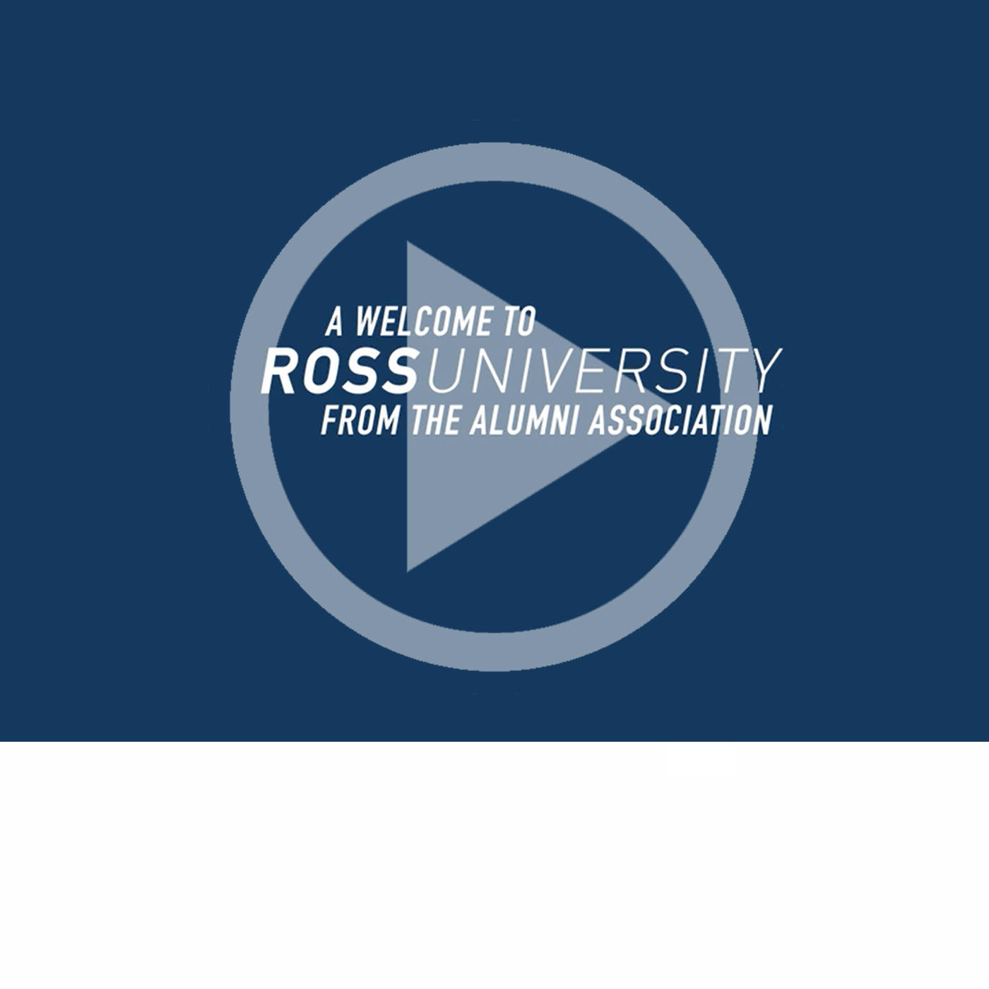 Graphic text of "A Welcome to Ross University From The Alumni Assocation"