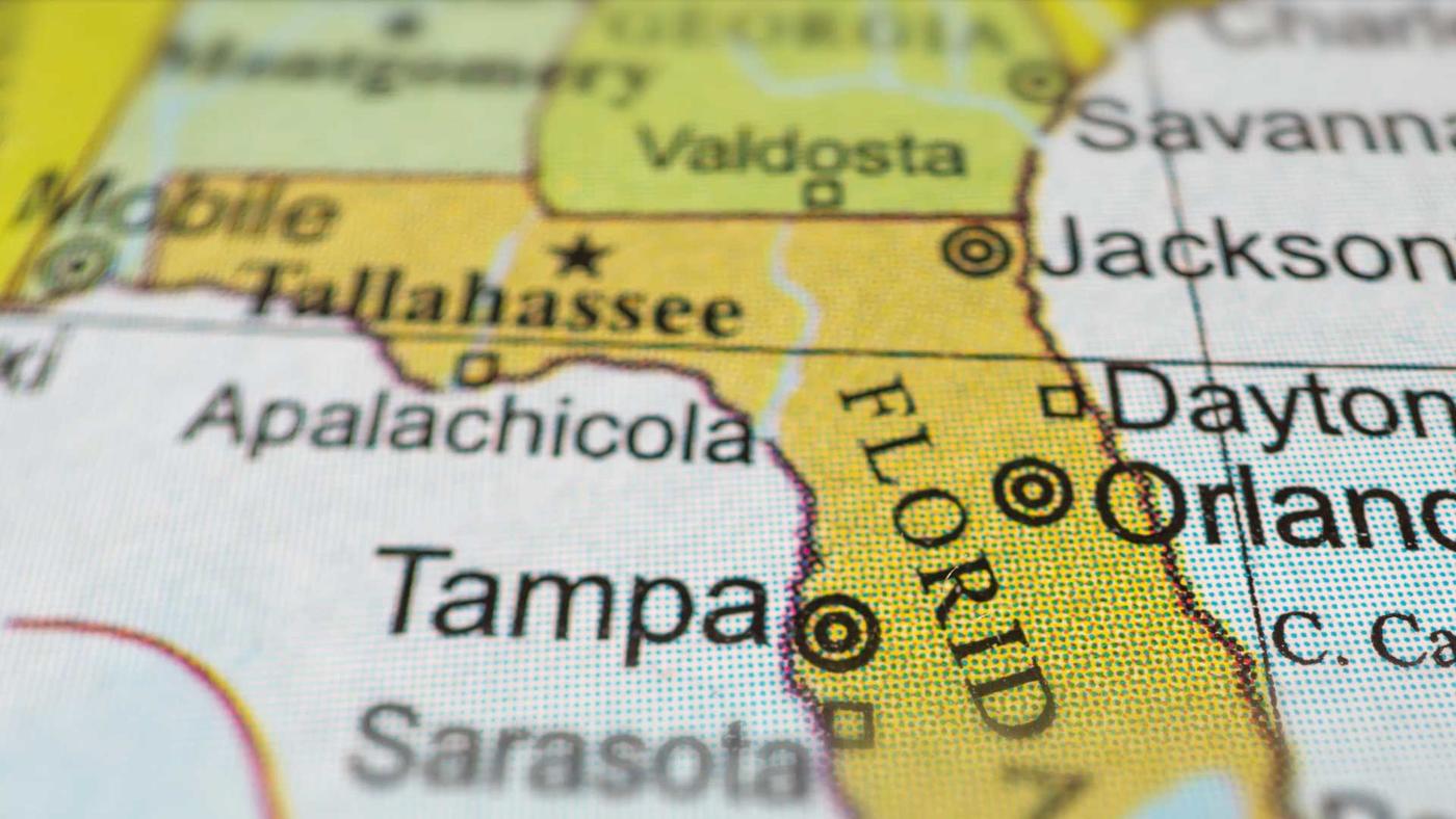Close up view of Florida map