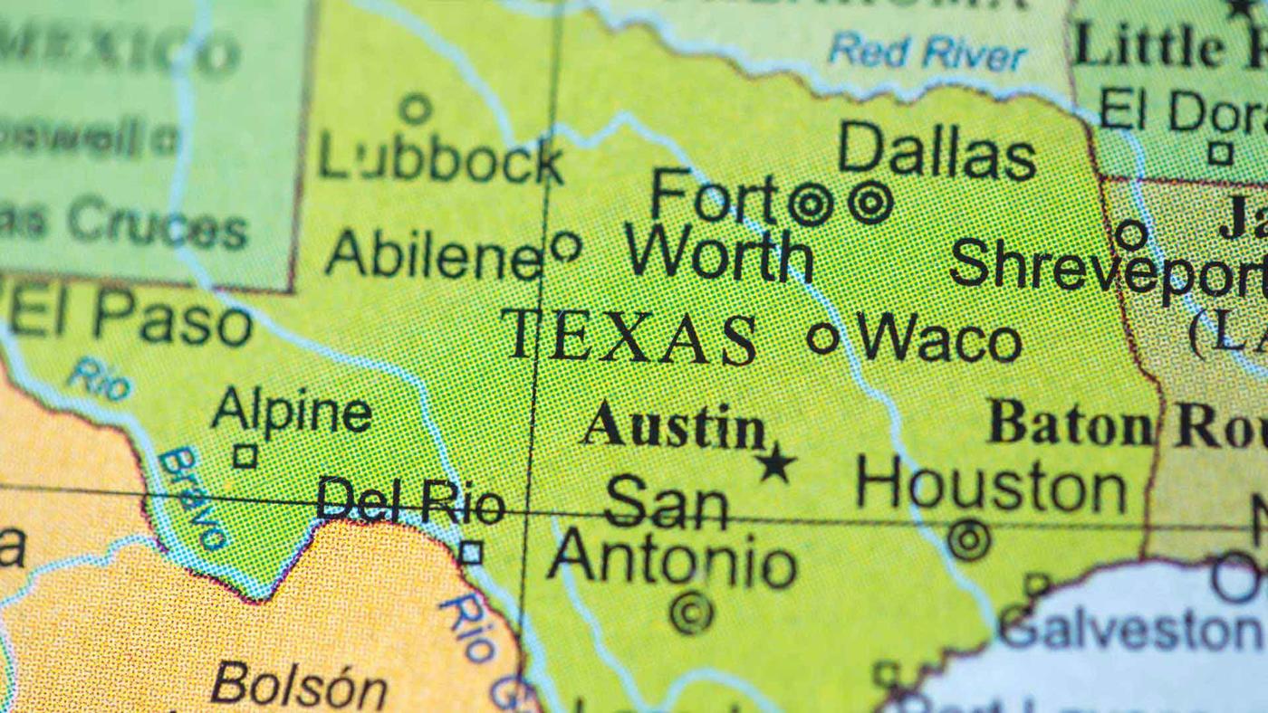 Close up of Texas map
