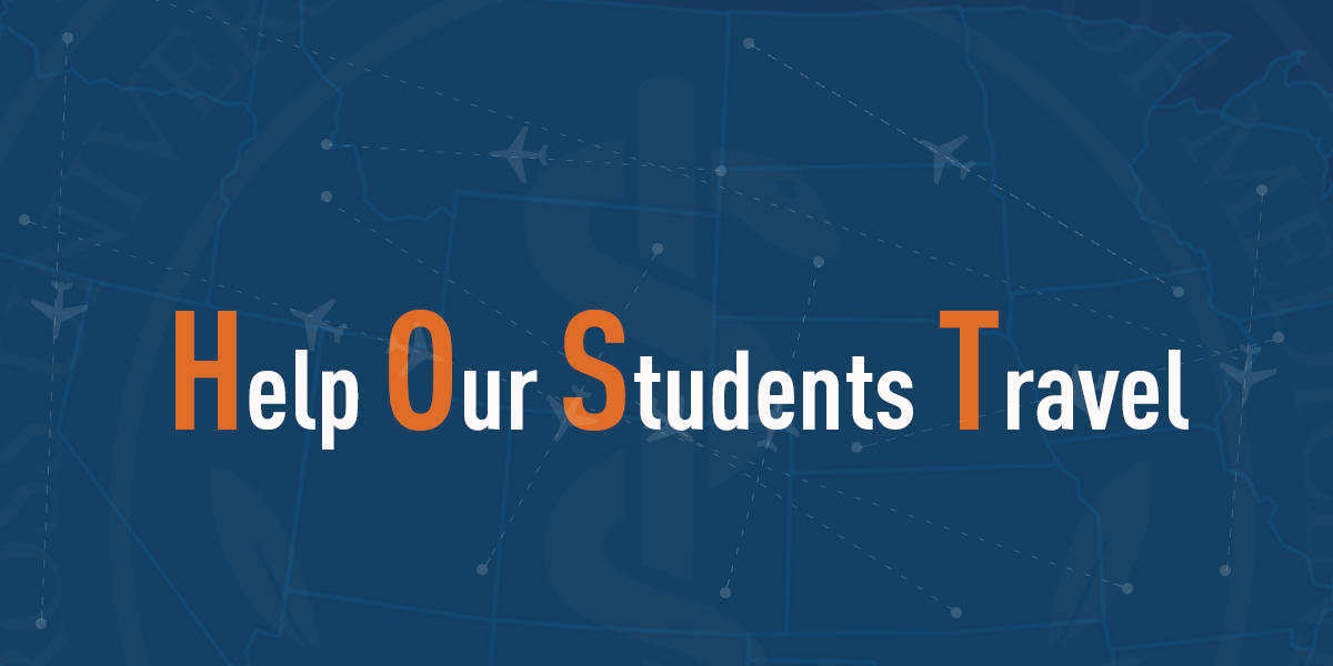 Graphic text of "Host- Help Our Students Travel"
